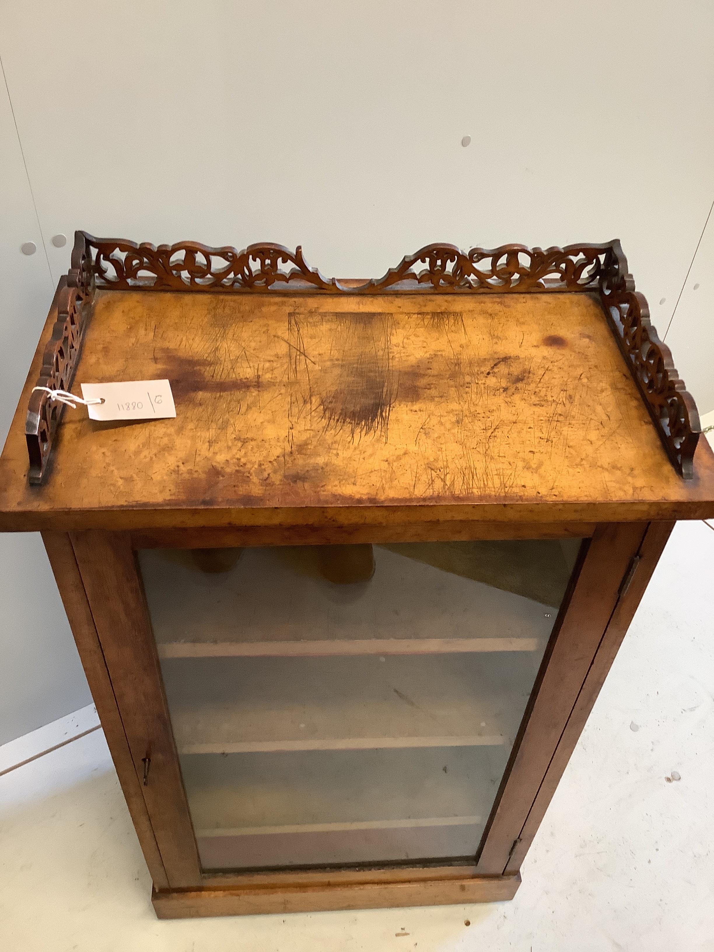 A Victorian bird's eye maple music cabinet, width 57cm, depth 32cm, height 98cm